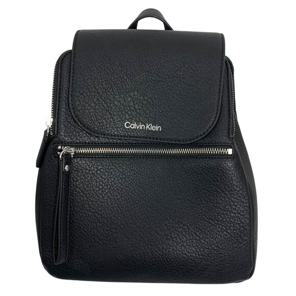 CALVIN KLEIN "Garnet" Triple Compartment Backpack Black Faux Leather EUC - Picture 1 of 13
